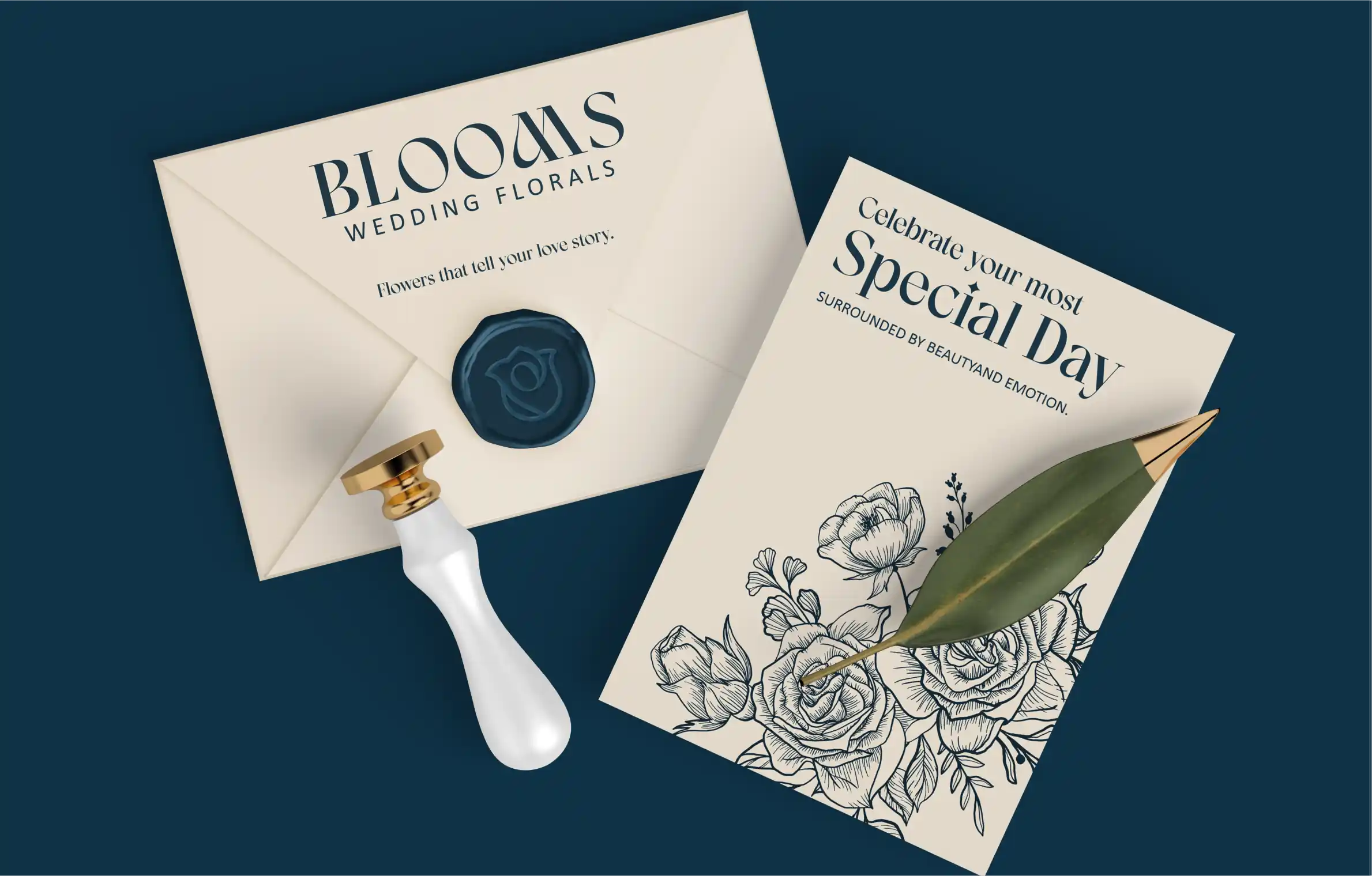 Diseño de invitación para bodas con branding de florería, mostrando elegancia y estilo.