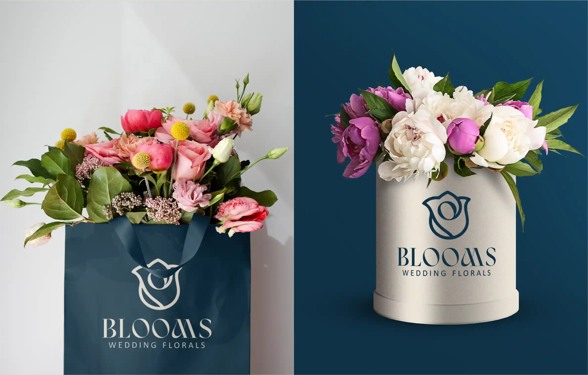 Logotipo y diseño de branding para floristería, creando una imagen elegante para bodas.