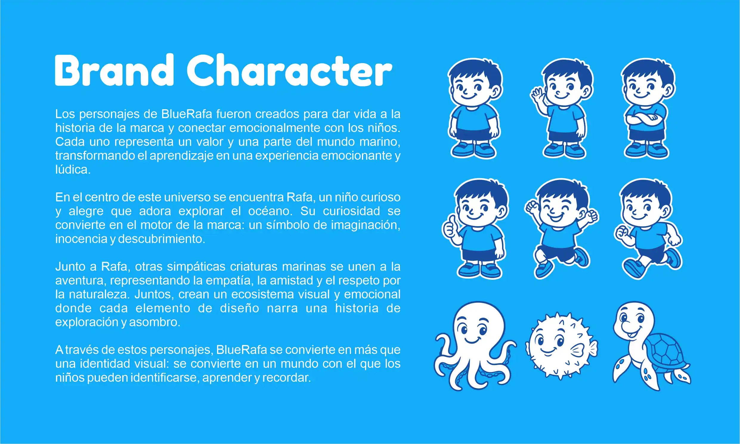 Personajes de BlueRafa, diseñados para conectar emocionalmente con los niños.