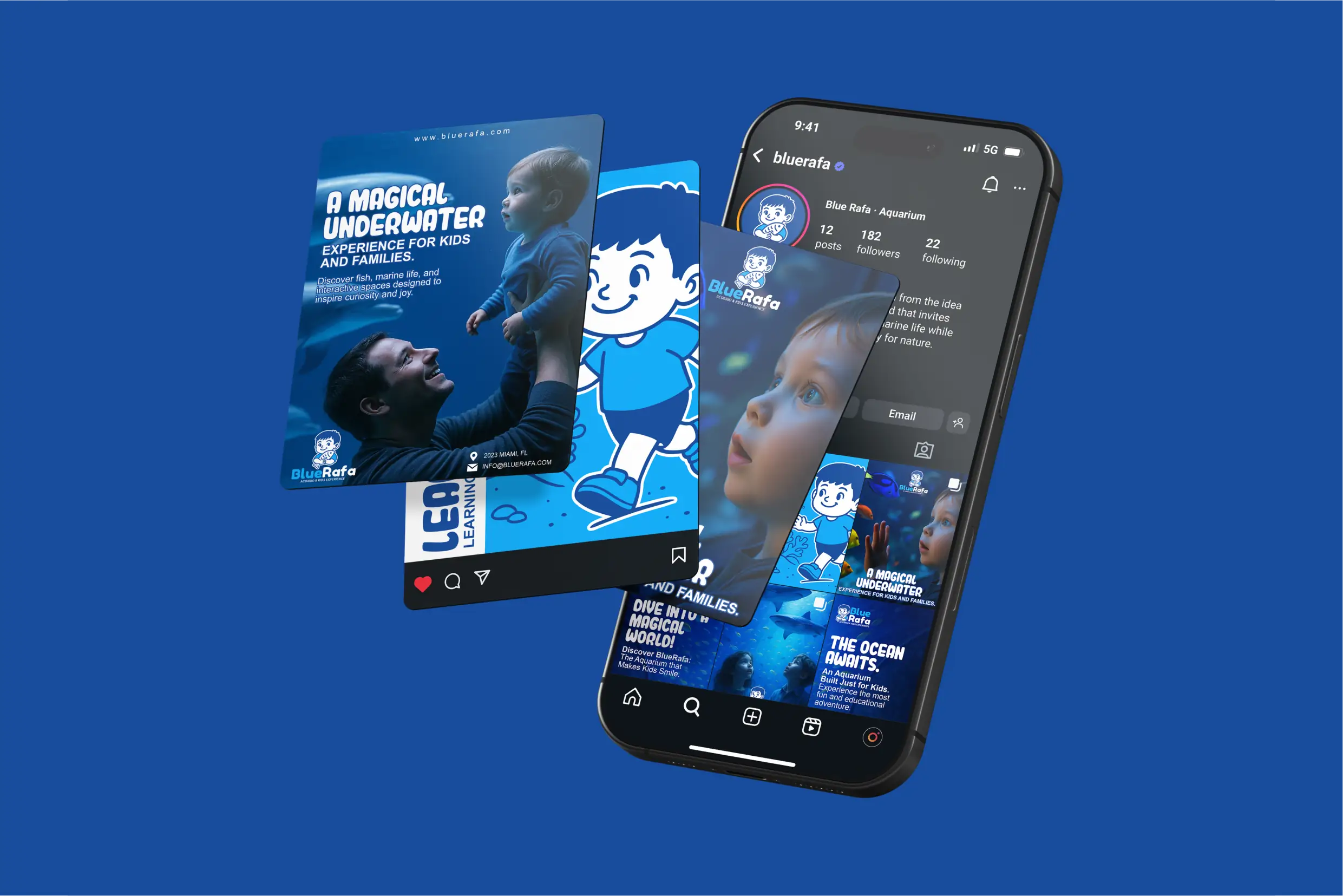 Imagen de la identidad visual de BlueRafa en redes sociales, destacando su diseño atractivo.