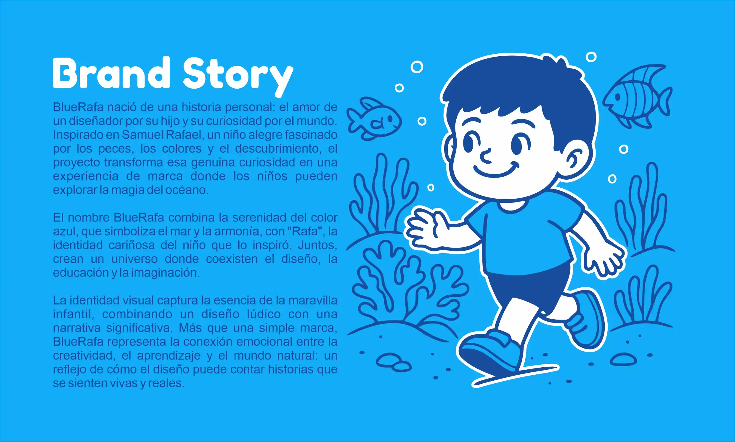 Concepto de marca BlueRafa: acuario infantil con diseño lúdico y educativo para niños.