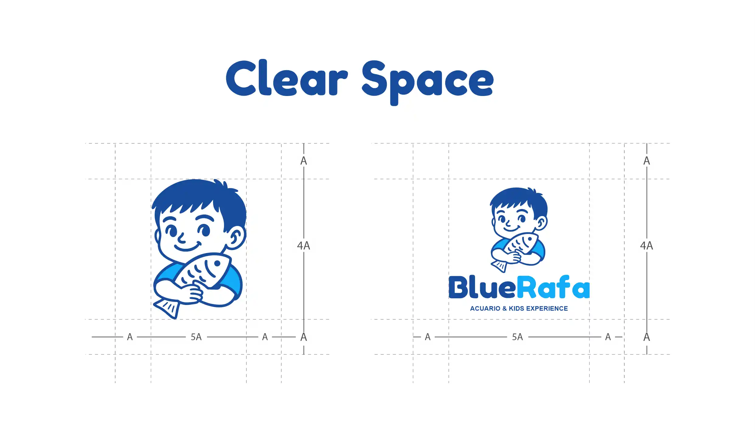Espacio limpio para logo BlueRafa, identidad visual con diseño amigable para niños.
